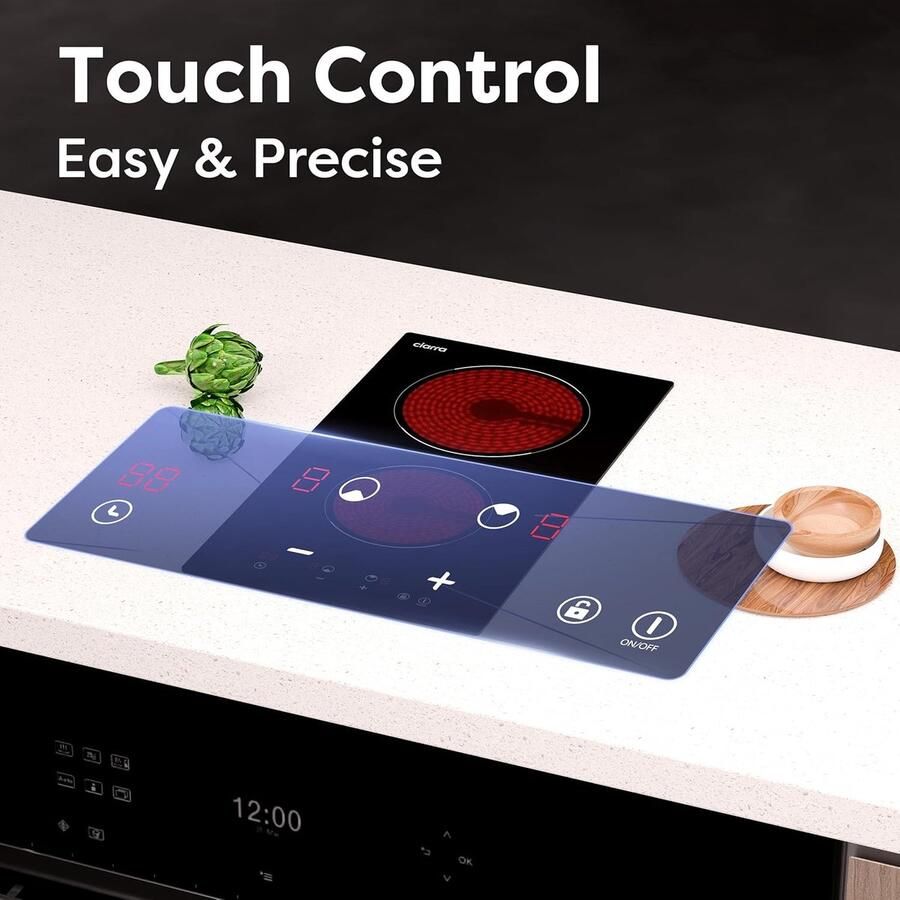 Keramische Kookplaat Inbouw Kookplaat Snel Koken Touch Bediening 27B x 52D cm Zwart