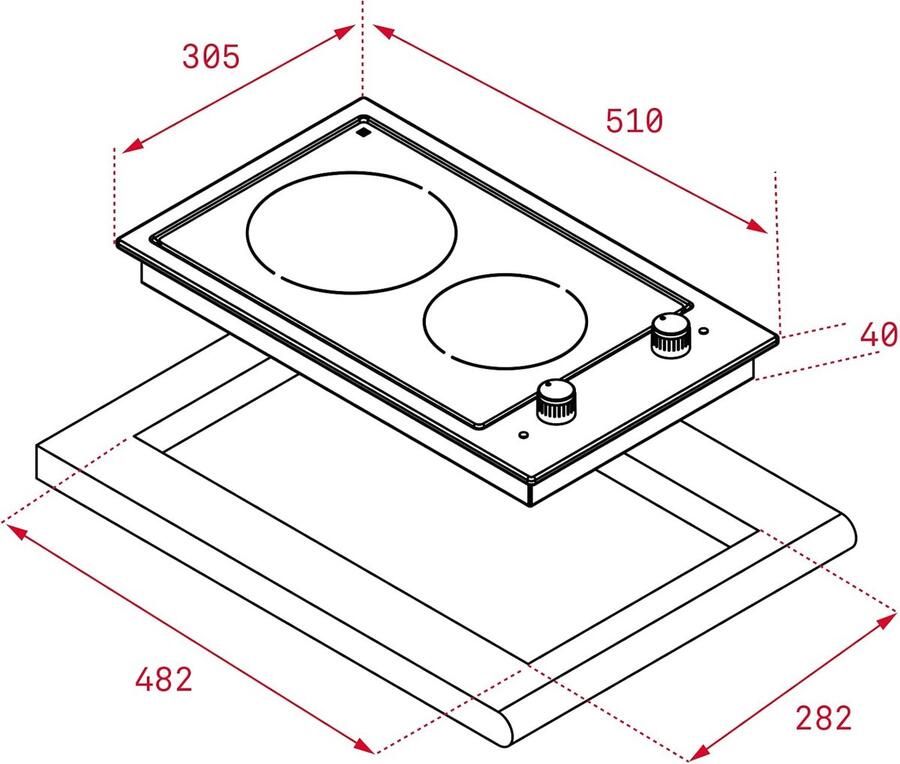 Keramische Kookplaat Inbouw Kookplaat Snel Koken Twee Zones 30 cm Zwart