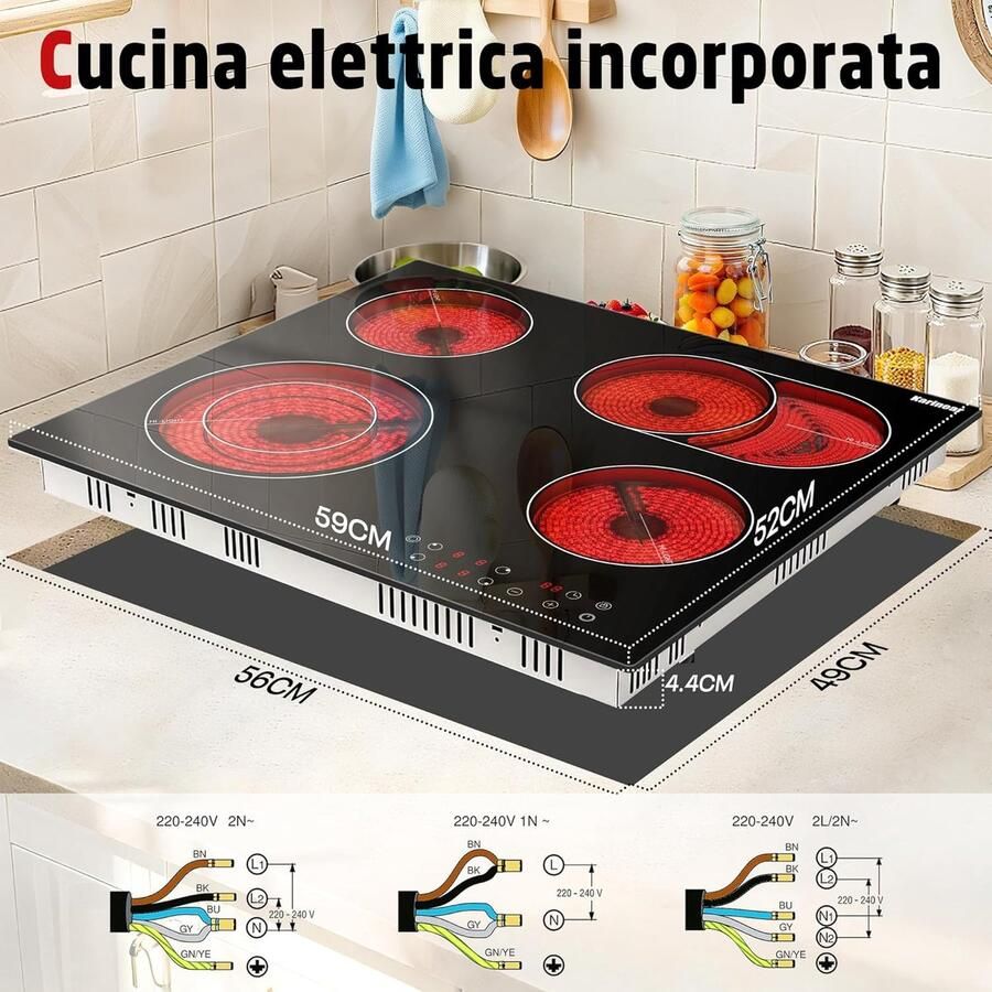 Keramische Kookplaat Inbouw Kookplaat Veelzijdig Koken 4 Zones Dubbele Zone 60cm Breed Zwart