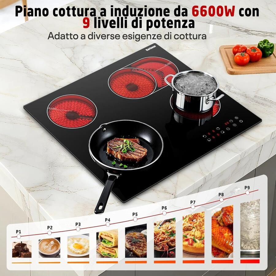 Keramische Kookplaat Inbouw Kookplaat Thuis Koken 4 Zones Touch Control 60cm Breed Zwart