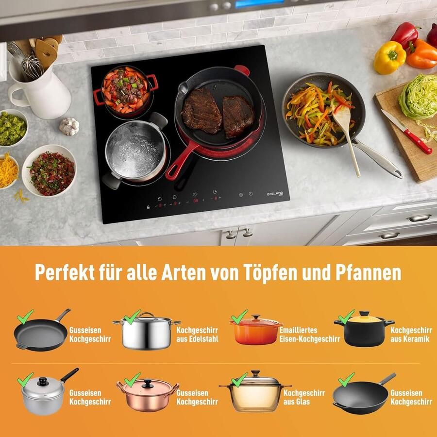 Keramische Kookplaat Inbouw Kookplaat Thuis Koken Drie Kookzones 59 cm Breed Zwart
