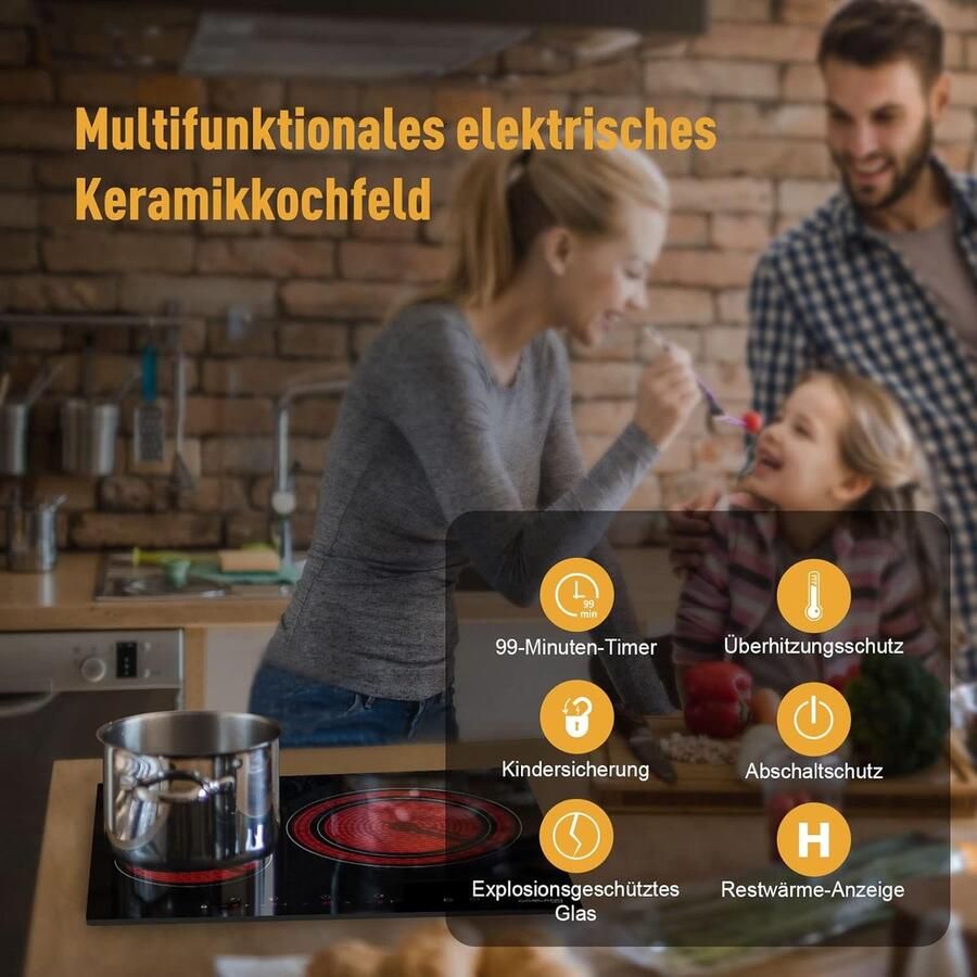 Keramische Kookplaat Inbouw Kookplaat Thuis Koken Drie Kookzones 59 x 52 cm Zwart