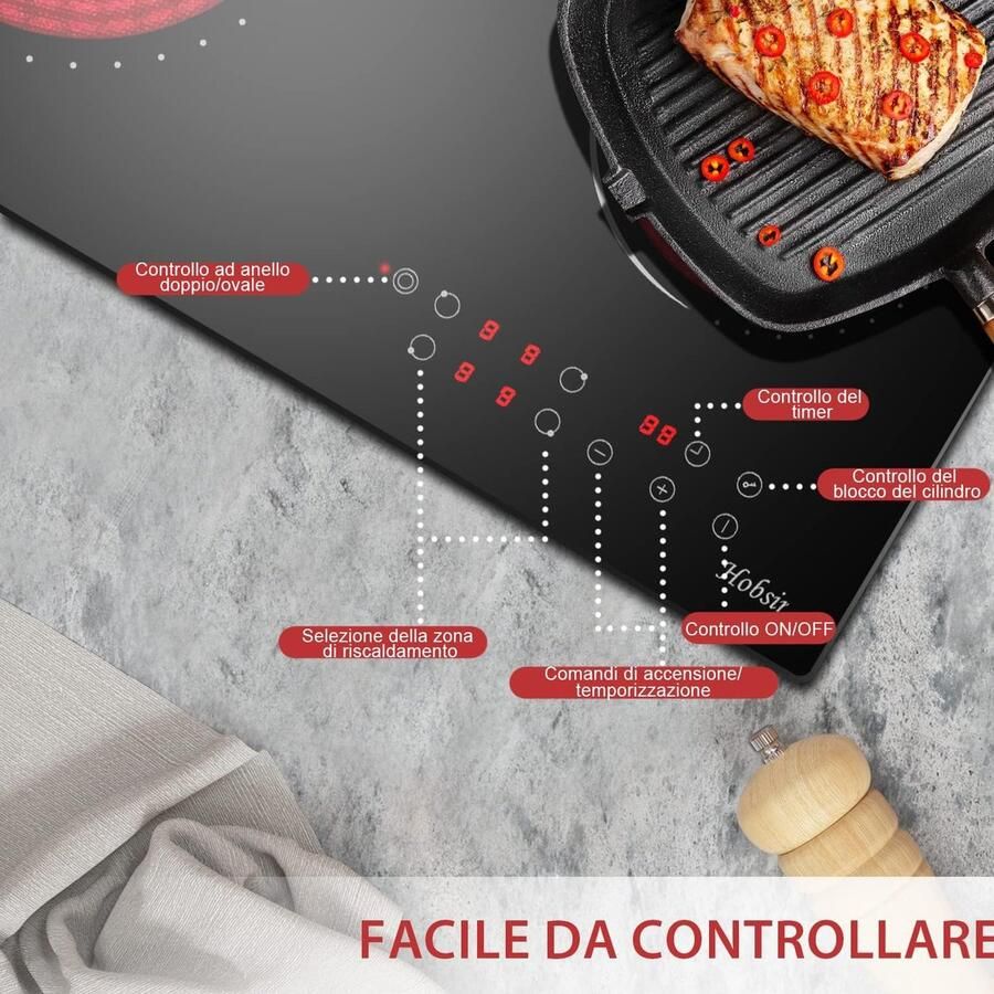 Keramische Kookplaat Inbouw Kookplaat Thuis Koken Flexibele Zones 80 cm Zwart