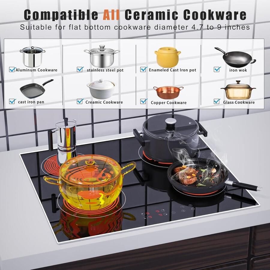 Keramische Kookplaat Inbouw Kookplaat Thuis Koken Met Metalen Frame 60 cm Zwart