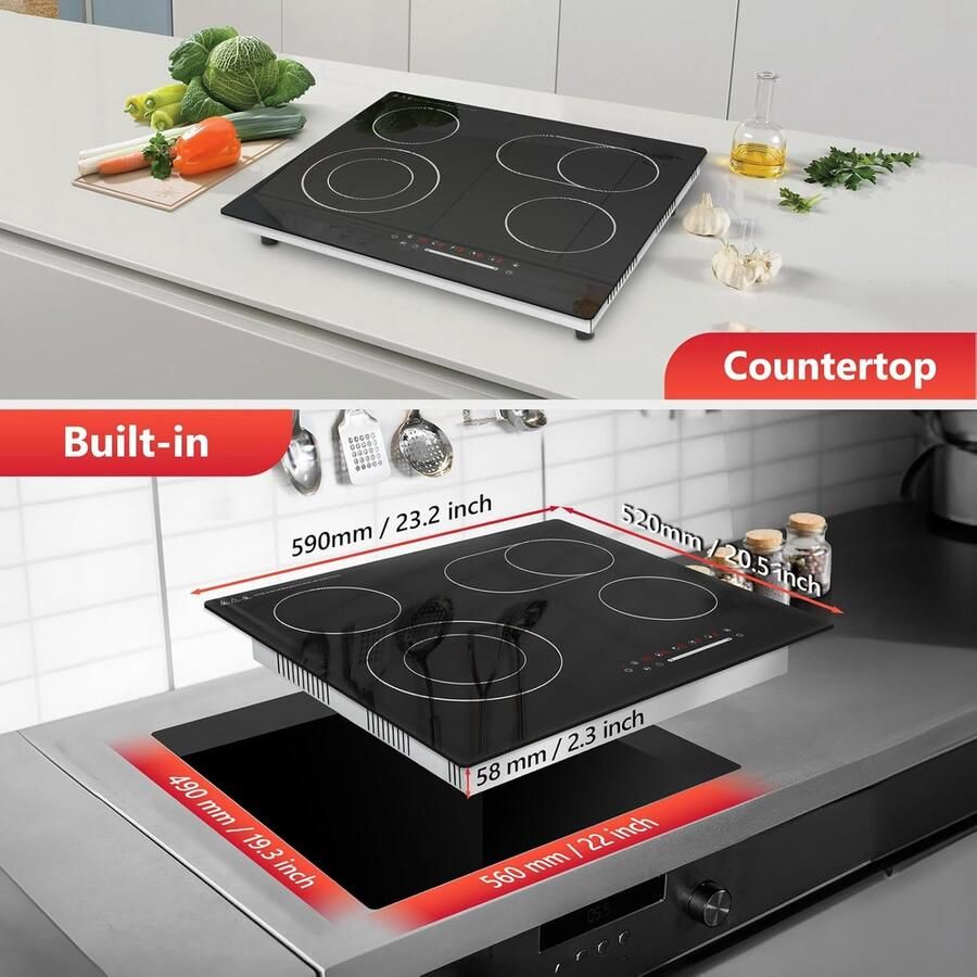 Keramische Kookplaat Inbouw Kookplaat Veelzijdig Koken Flexibele Zones 60 cm Zwart - Foto 2
