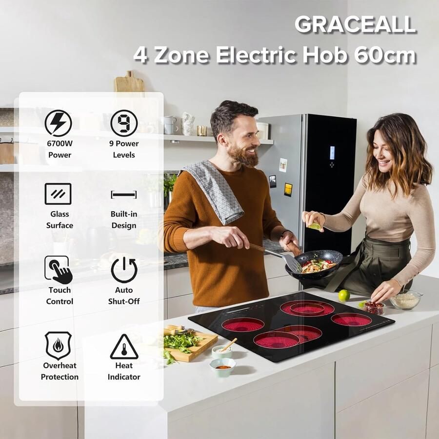 Keramische Kookplaat Inbouw Kookplaat Veelzijdig Koken Flexibele Zones 60 cm Zwart