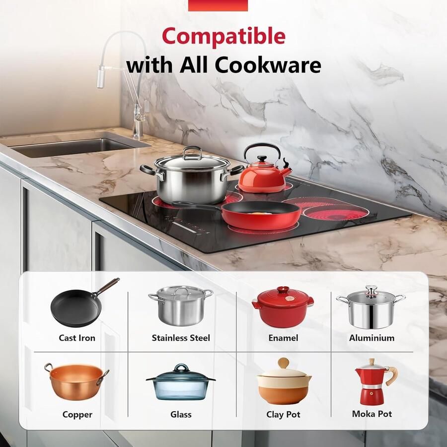 Keramische Kookplaat Inbouw Kookplaat Veelzijdig Koken Flexibele Zones 60 cm Zwart