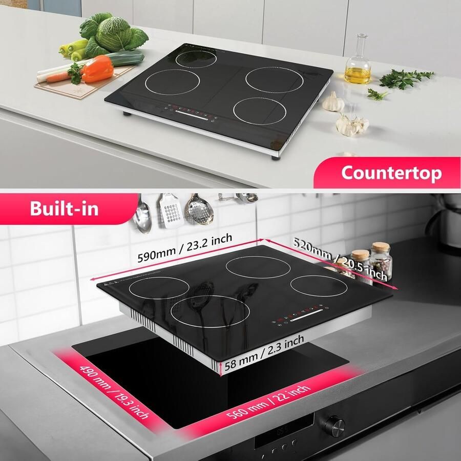 Keramische Kookplaat Inbouw Kooktoestel Dagelijks Koken Vier Onafhankelijke Zones 60 cm Zwart