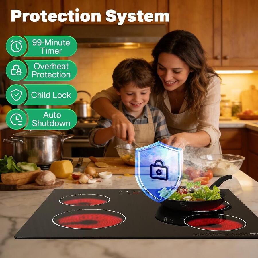 Keramische kookplaat Inbouw kookveld Snel koken Touch bediening 60 cm Zwart