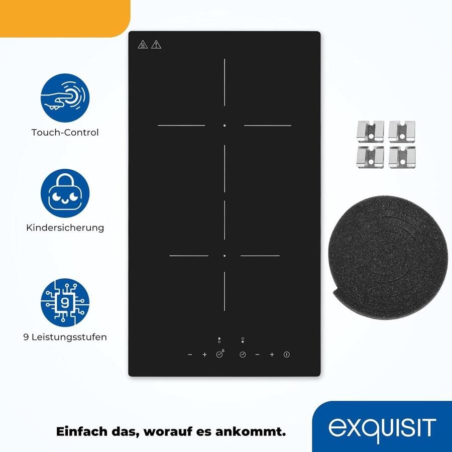 Keramische Kookplaat Inbouw Kookveld Snel Koken Touch Control 30 cm Breed Zwart