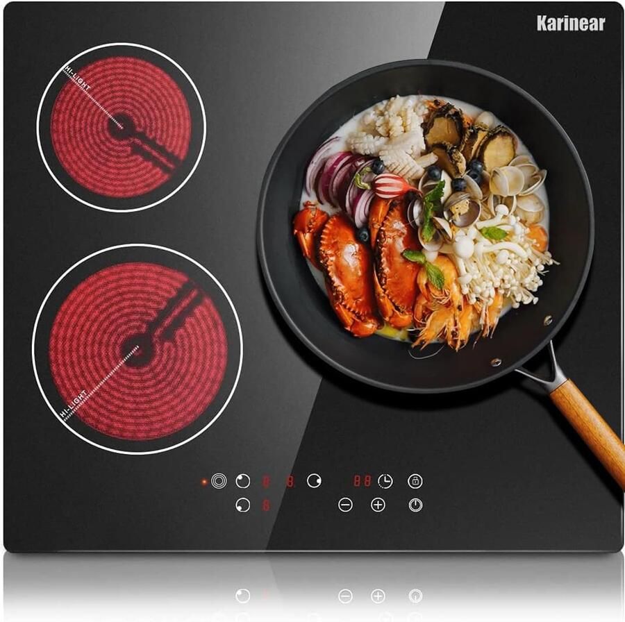 Keramische Kookplaat Inbouw Zwart Keramisch Glas 3-Pits 59 Cm Breed Elektrisch Aanraakbediening