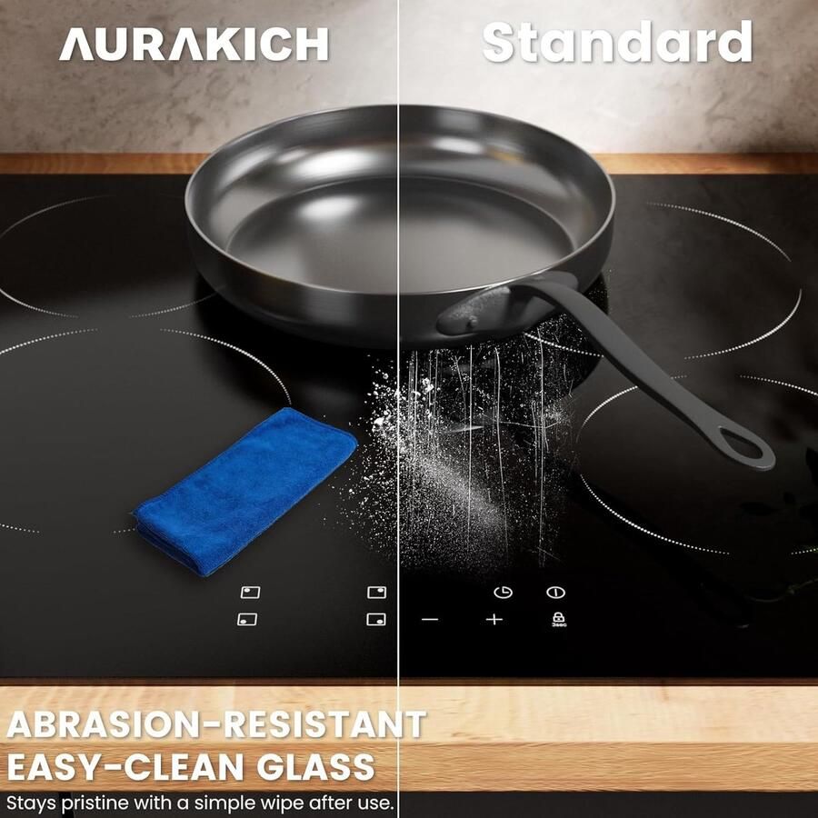 Keramische kookplaat Inbouwkookplaat 4 zones Dagelijks koken Slijtvast glas 59 cm breed Zwart
