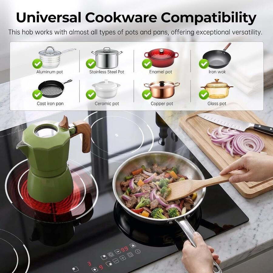 Keramische Kookplaat Inbouwkookplaat Vijf Zones Koken en Bereiden Vijf Regelbare Zones 77 cm Mat Zwart
