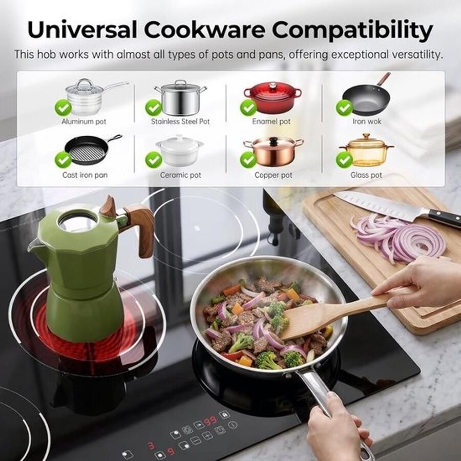 Keramische kookplaat Inbouwkookveld Thuis koken Vijf kookzones 77 cm Zwart