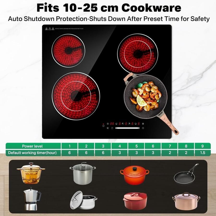 Keramische Kookplaat Inbouwplaat Elektrisch Snel Koken Dubbele Zone Flexibel 60 cm Zwart