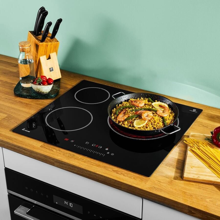 Keramische Kookplaat Inductie Kookplaat Glaskeramiek Veelzijdig Koken Drievoudige Wok Zone 59 cm Zwart