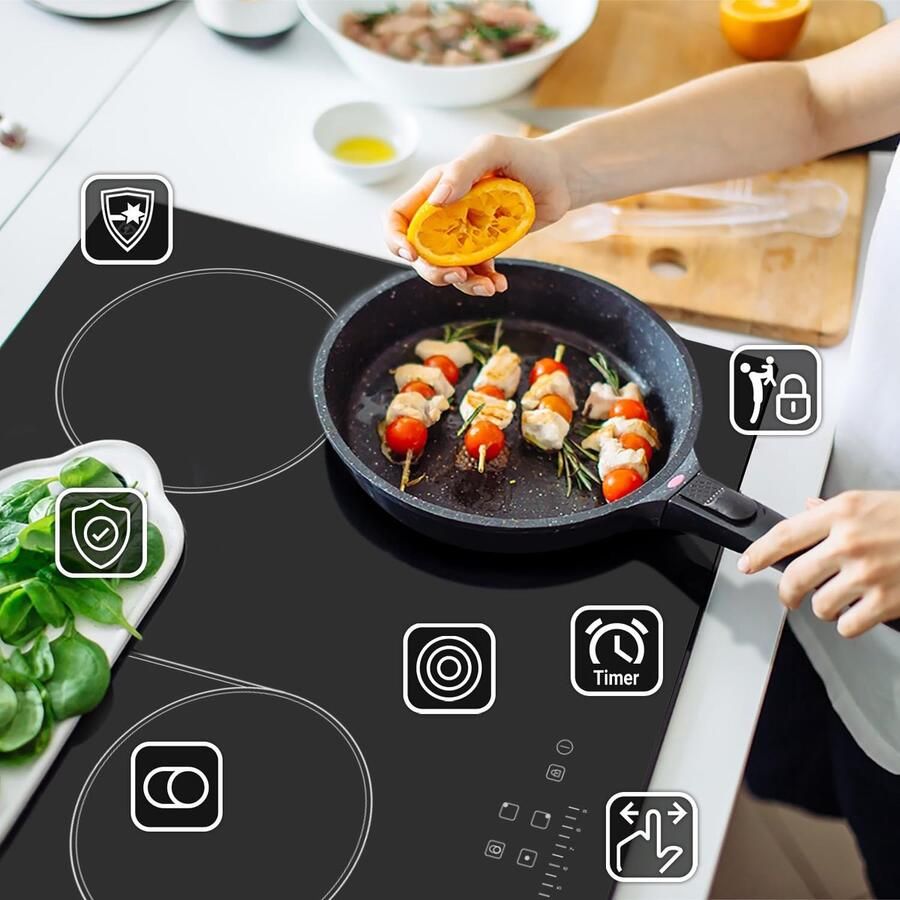Keramische Kookplaat Inductie Kookplaat Inbouw Koken en Bakken Randloos Design 90 cm Zwart