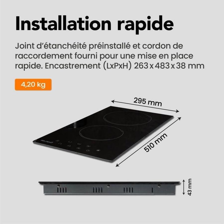 Keramische kookplaat met 2 branders 3000 W inbouwlamp 9 vermogensniveaus en automatische uitschakeling