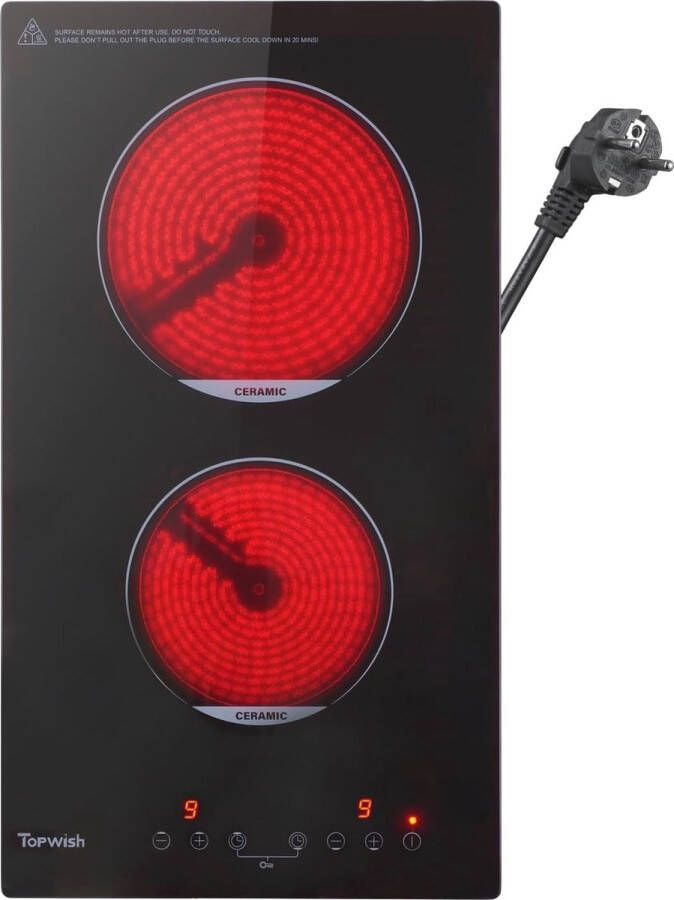 Keramische Kookplaat met 2 Zones Inbouw elektrische kookplaat met kinderbeveiliging en Touch-bediening