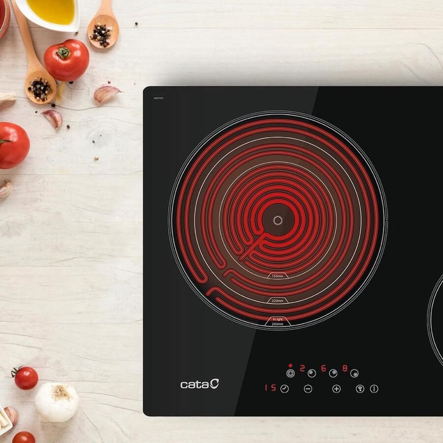 Keramische Kookplaat met 3 High Light Kookzones en 9 Vermogensniveaus 60 cm Zwart