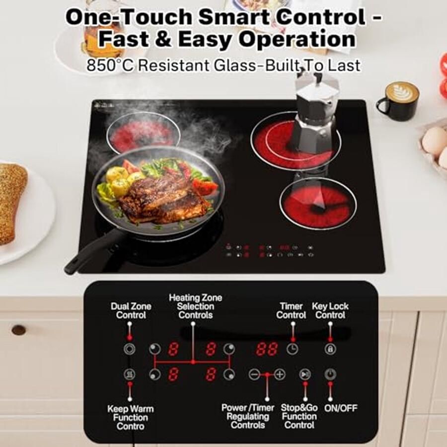 Keramische kookplaat met 4 kookzones en touch-bediening
