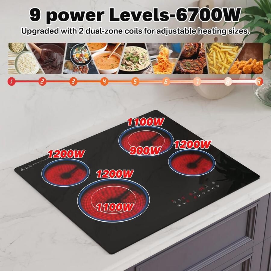 Keramische kookplaat met 4 kookzones en touch-bediening