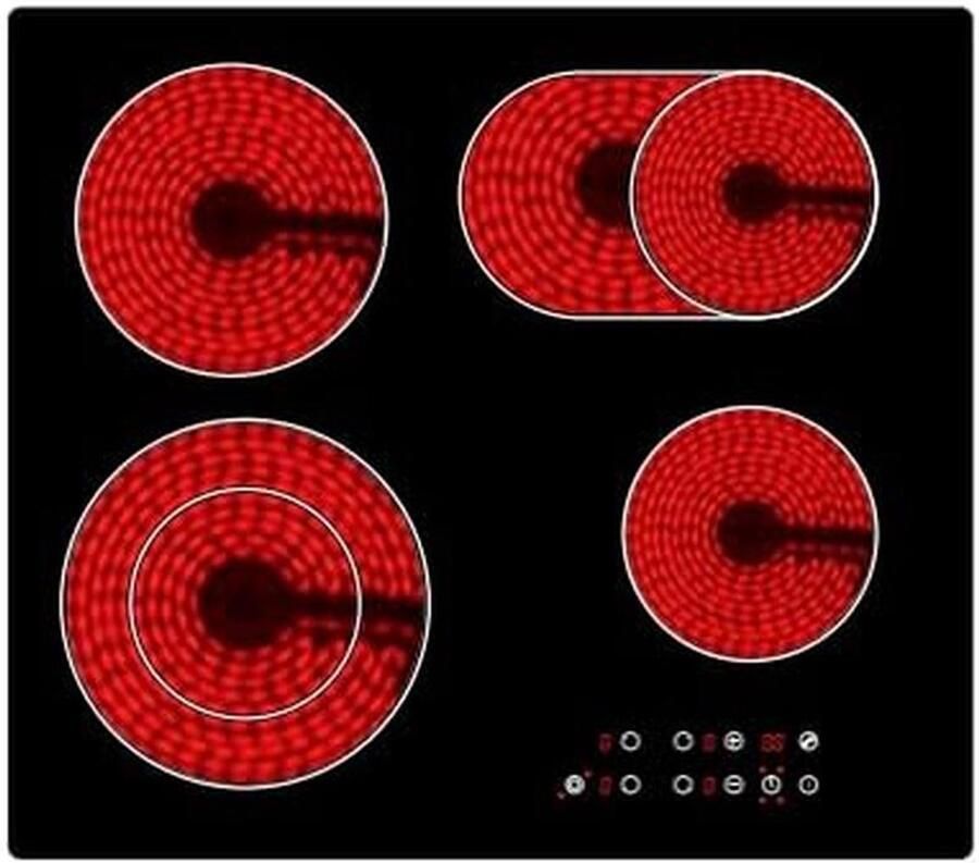 Keramische Kookplaat met 4 Zones en 9 Warmtestanden Geschikt voor Alle Potten