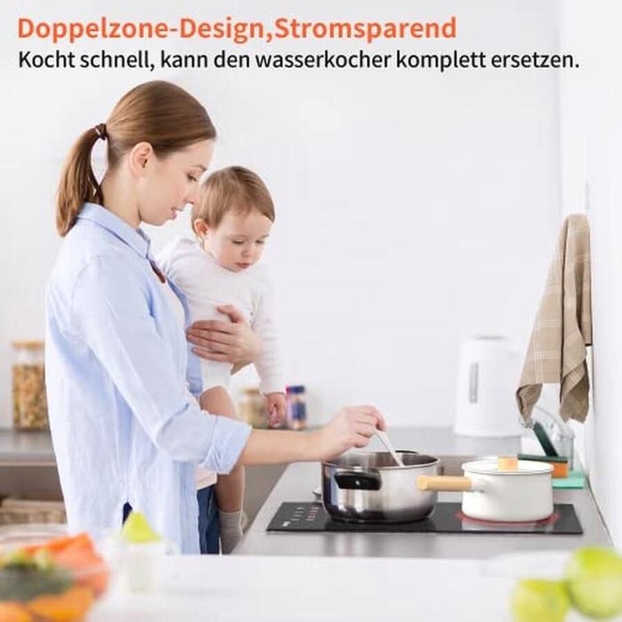 Keramische kookplaat met dubbele zone en timer Zwart gepolijst glas