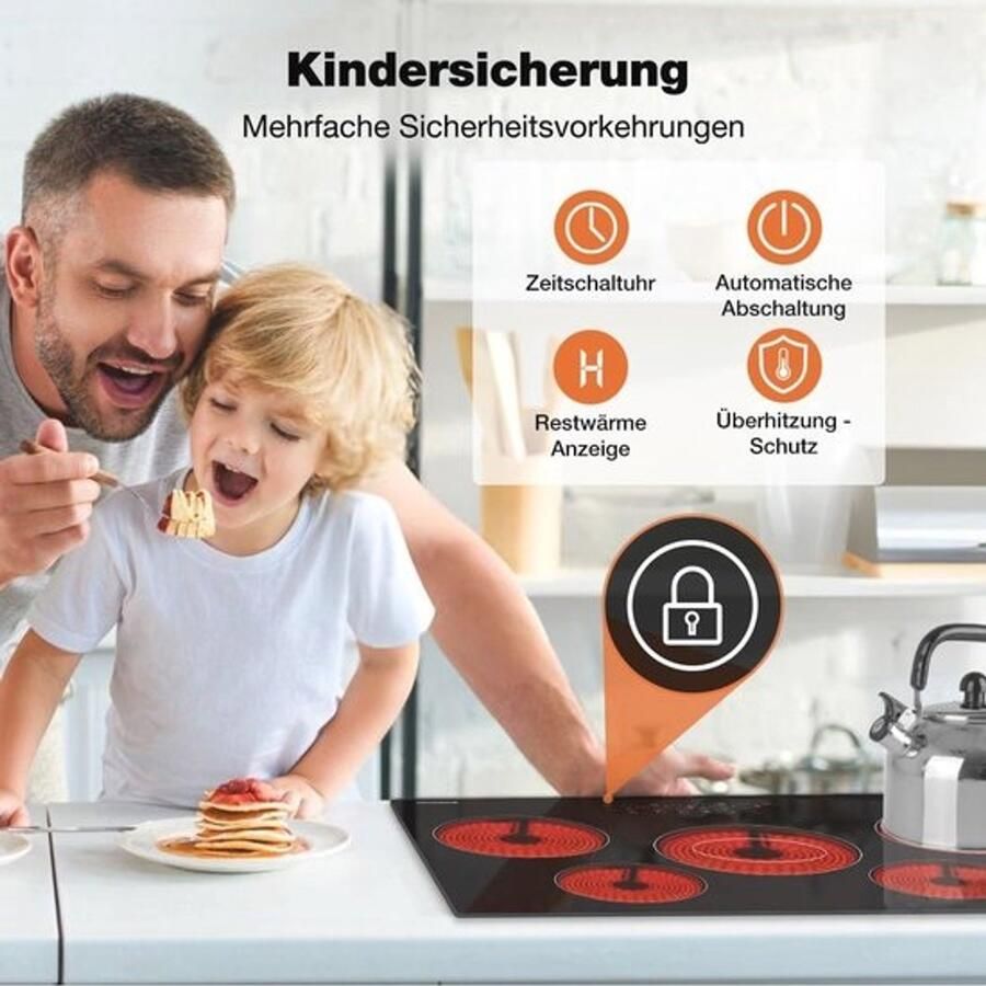 Keramische kookplaat van 77 cm met 5 kookzones en touchbediening – 8200 W inbouwkookplaat