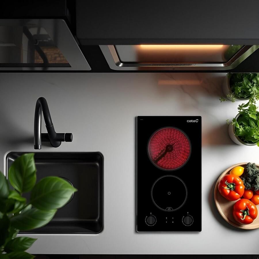 Keramische Kookplaat Zwart 2 Zones 30cm Breed 9 Vermogensstanden