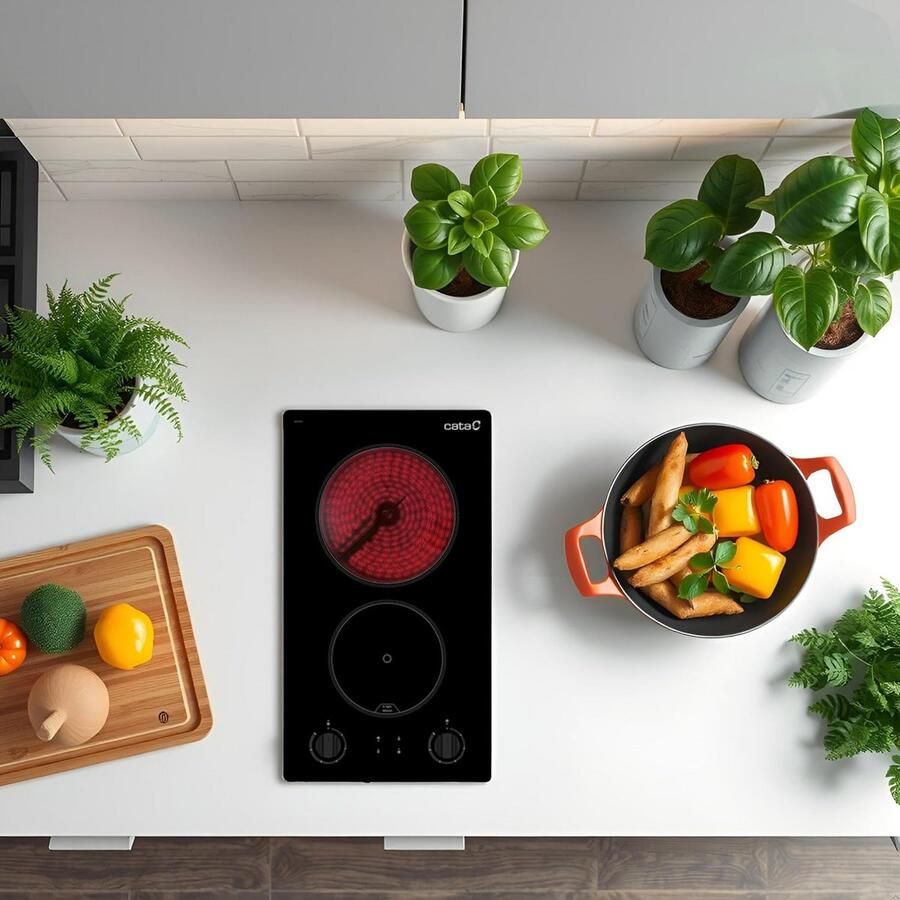 Keramische Kookplaat Zwart 2 Zones 30cm Breed 9 Vermogensstanden