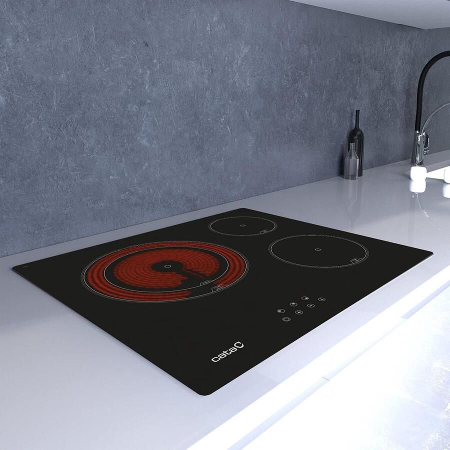 Keramische Kookplaat Zwart 60cm met 3 High Light Zones en Tactiele Bediening