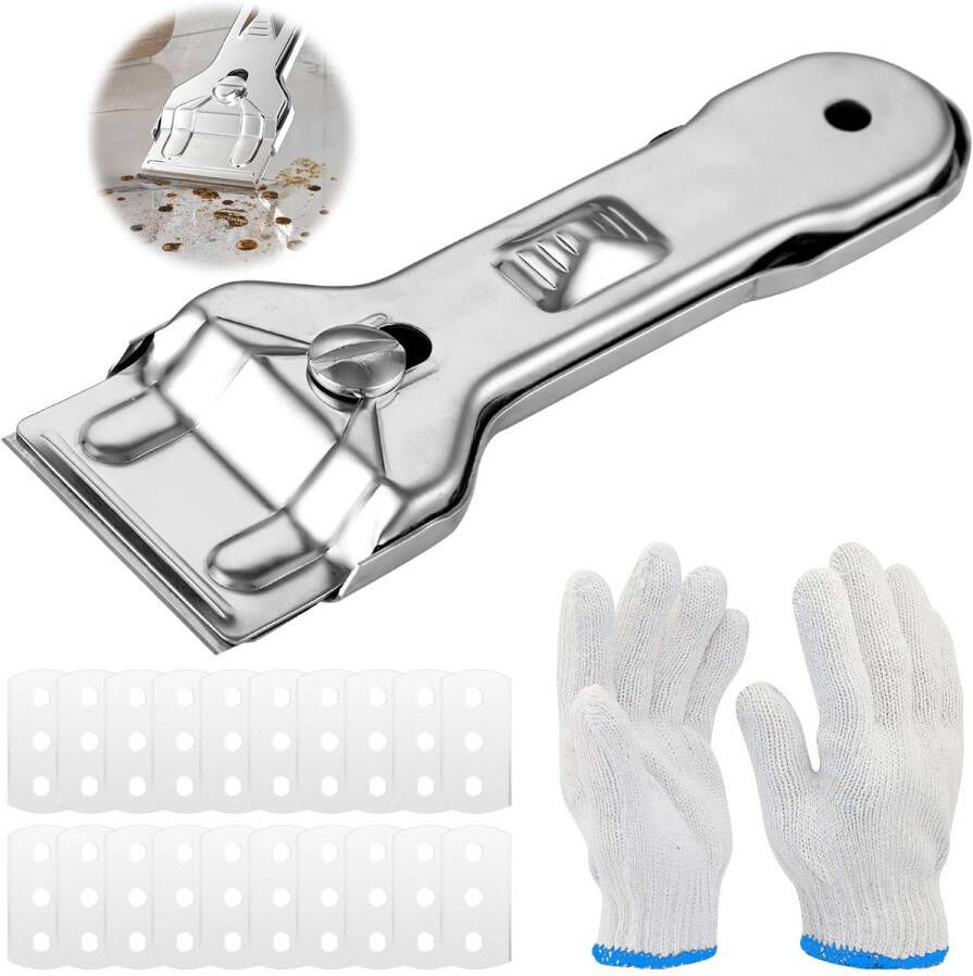 Svg commerce Keramische kookplaatschraper van metaal glasschraper met 21 roestvrij stalen reservemessen schraper keramische kookplaat krassen voor kookplaat oven glaskeramiek inductiekookplaat