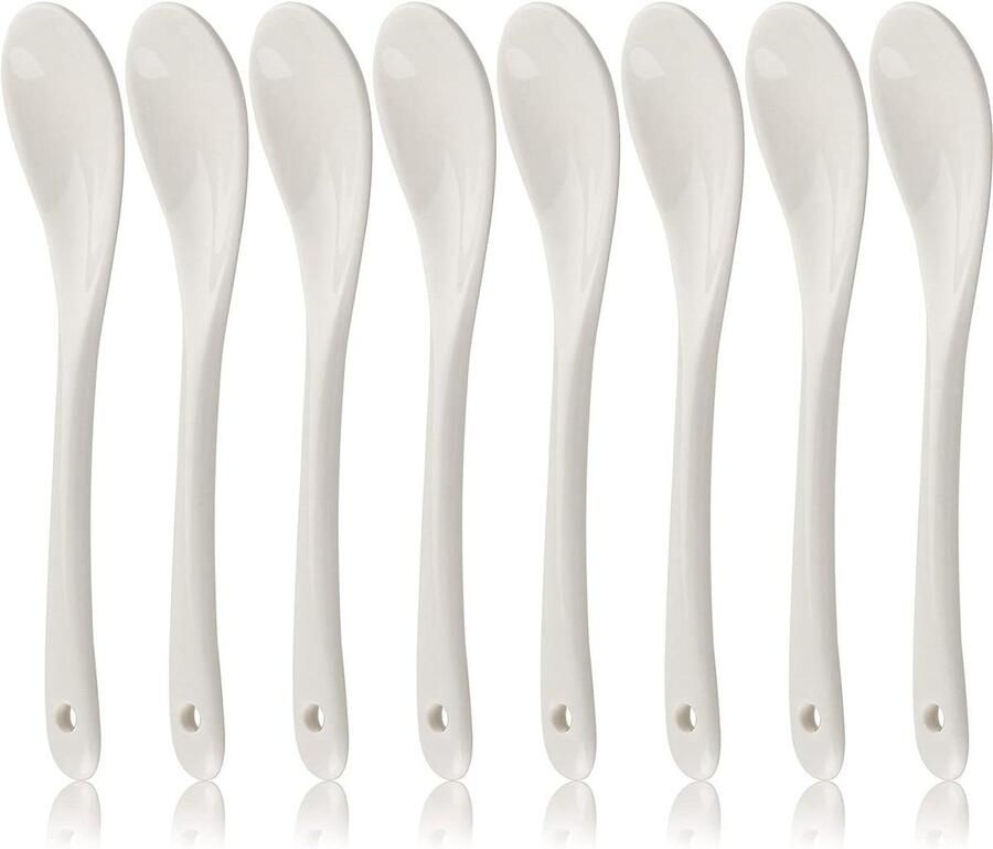 Keramische Lepels Eierdop Lepeltjes Ontbijt Eieren Eten Set van 8 stuks 13 cm lengte Wit