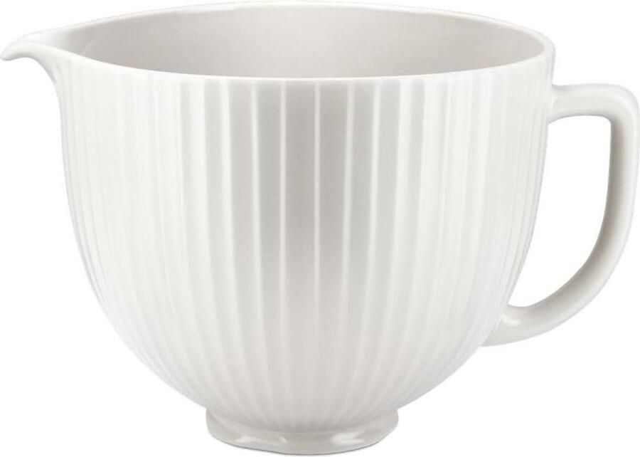 Keramische Mengkom Mixer Kom Bakken en Mixen Titanium Versterkt Keramiek 4.8 Liter Geribbeld Wit