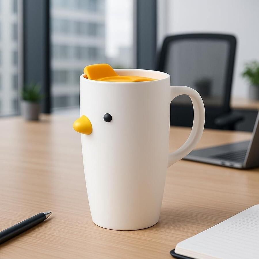 Keramische Mok Kip Koffiekopje Cappuccino Mok Genieten van Koffie Uniek Kippendesign 580ml Wit