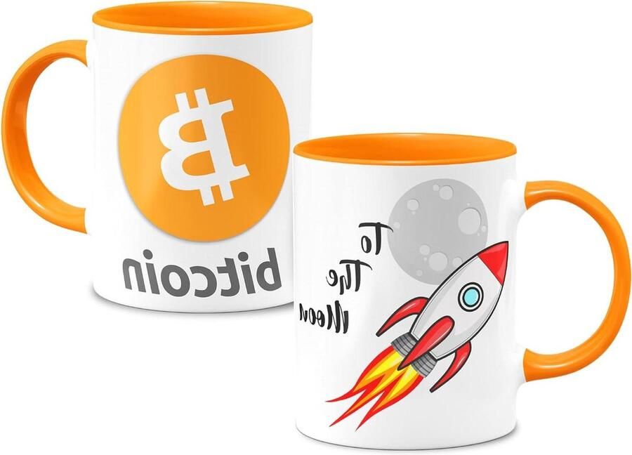 Keramische Mok Koffie Cup Ochtendkoffie Drinken Dubbelzijdig Bedrukt 330ml Bitcoin-Oranje