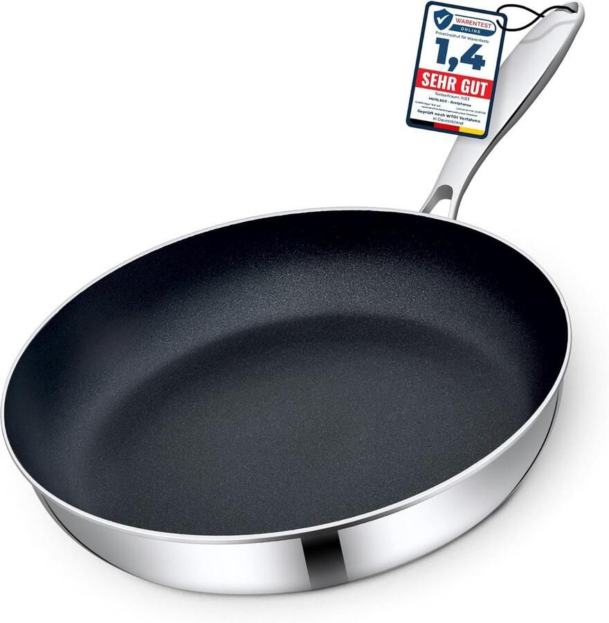 Keramische pan Braadpan antiaanbak Gezond koken 5-laags constructie Ø 24 cm Zwart