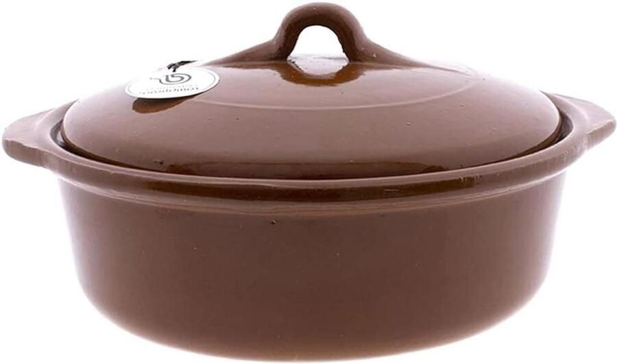 Keramische Pan Ovenschaal met Deksel Direct Koken Traditioneel Ambacht 24 cm Blauw Geel