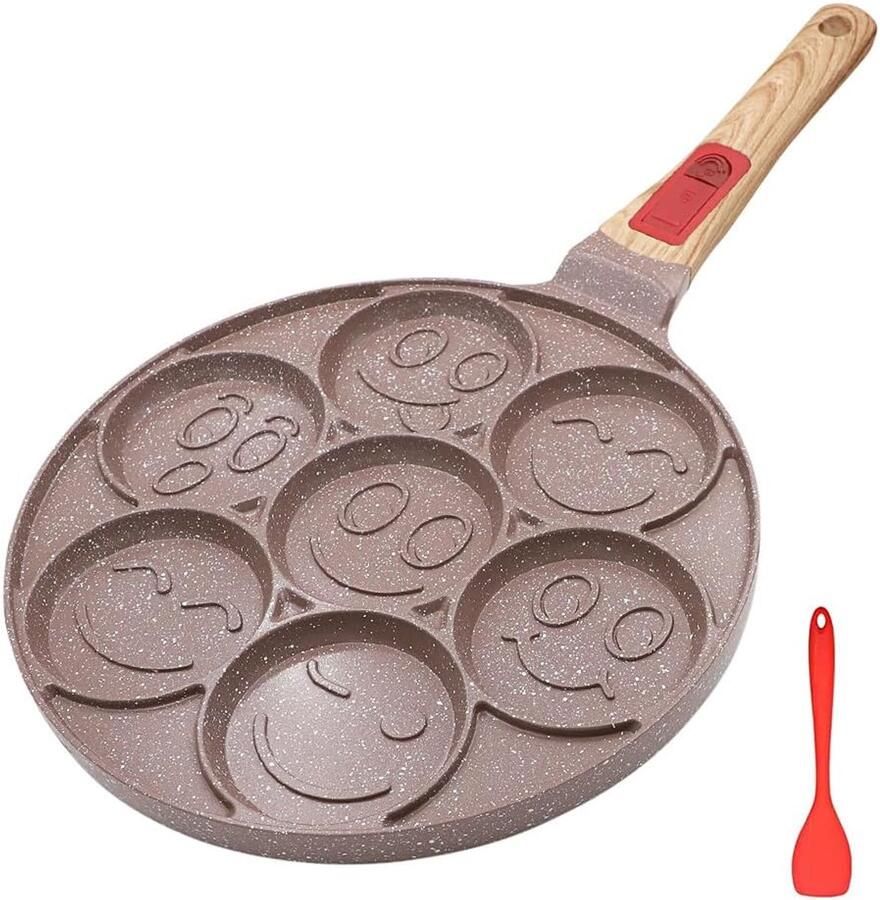 Keramische Pannenkoek Pan met 7 Hole Nonstick Bakplaat Smiley Face Mold en Afneembare Handvat voor Kinderen