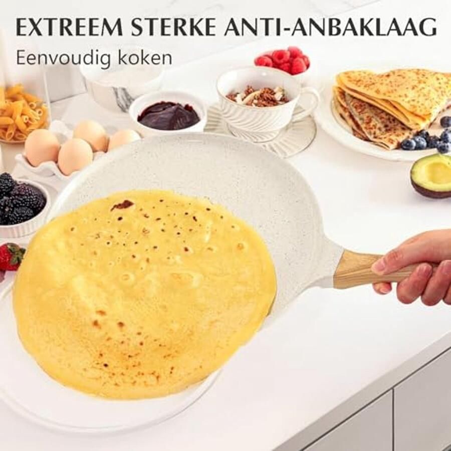 Keramische Pannenkoekenpan 30 cm Natuurlijke Antiaanbaklaag Inductiegeschikt Ergonomisch Handvat - Foto 2