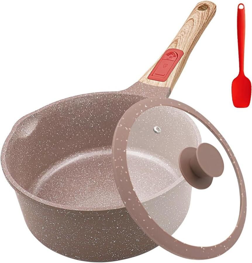 Keramische Sauspan Kookpan met Deksel Koken en Verwarmen Dubbele Uitschenktuiten 2.3 Liter Bruin