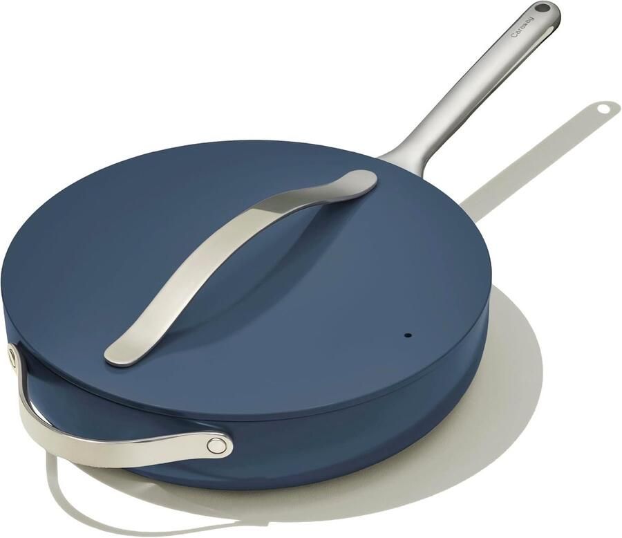 Keramische Sauteerpan Koekenpan met deksel Gezond koken Niet-toxisch keramisch interieur 45 Kwarts Marineblauw