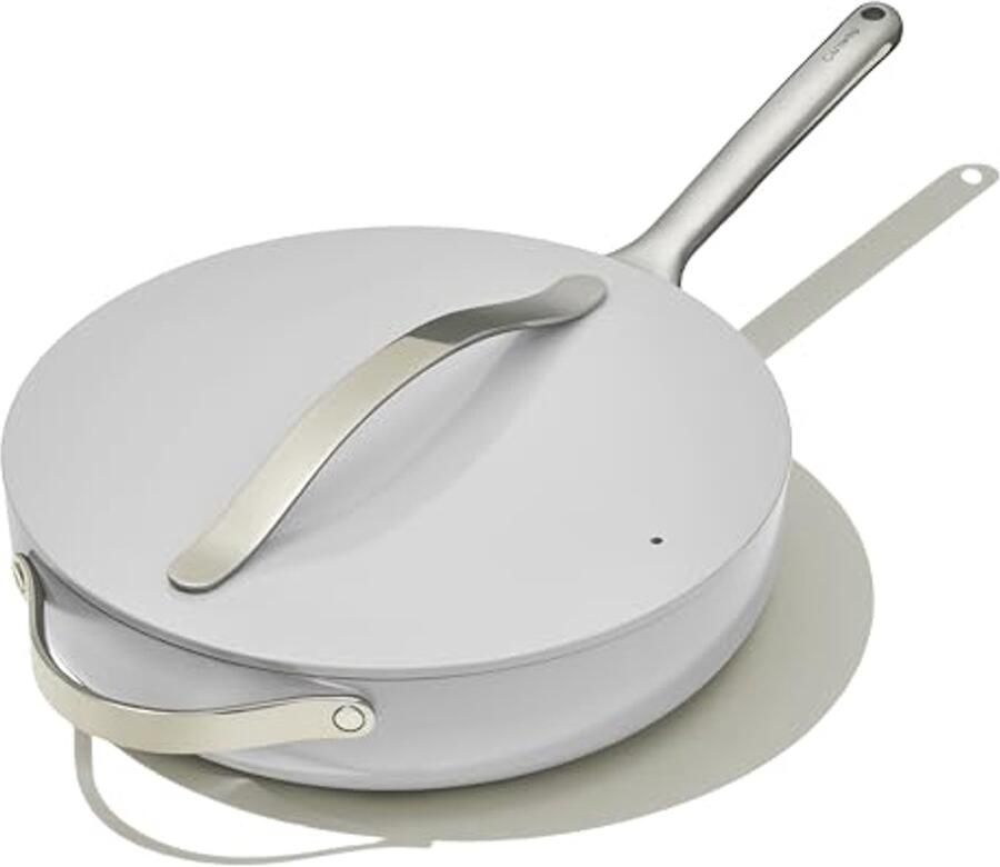 Keramische Sautépan met Deksel Duurzaam Niet-gevaarlijk Keramisch Coating Geschikt voor Inductie- Gas- en Elektrische Fornuizen Ovenbestendig Grijs