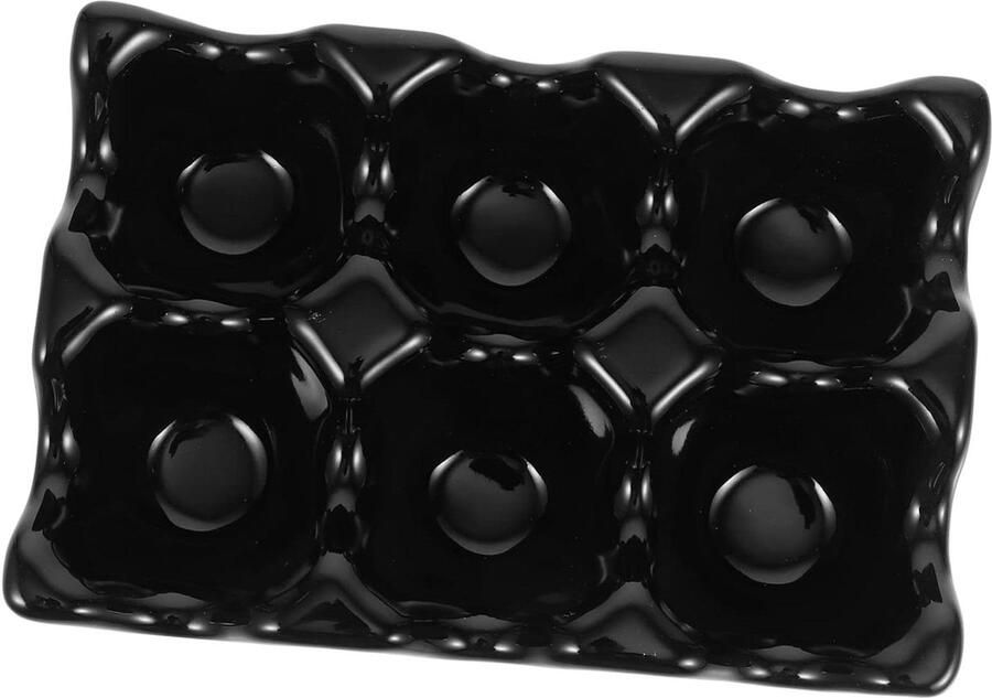 Keramische Schaal 6 Vaks Houder Eieren Opslaan Mat Frosted Oppervlak 14.5 cm Lengte Zwart