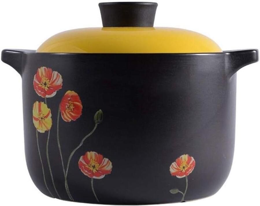 Keramische Soeppan Braadpan Voorraadpot Langzaam Koken Hoge Temperatuur Gebakken 6L Zwart