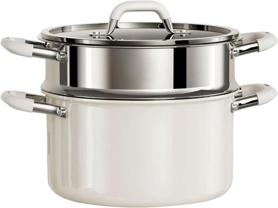 Keramische soeppan Stoompan met inzet Gezond koken Gelijkmatige warmteverdeling 20 cm Zilver