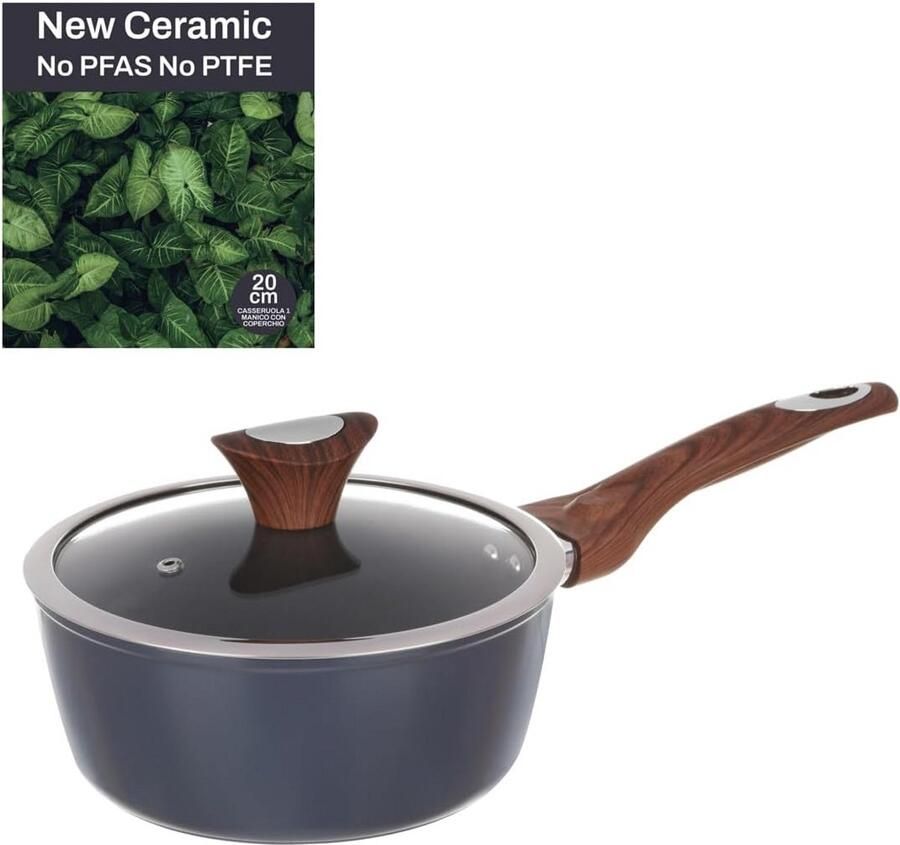 Keramische Steelpan 20 cm met Glazen Deksel voor Gezond Koken