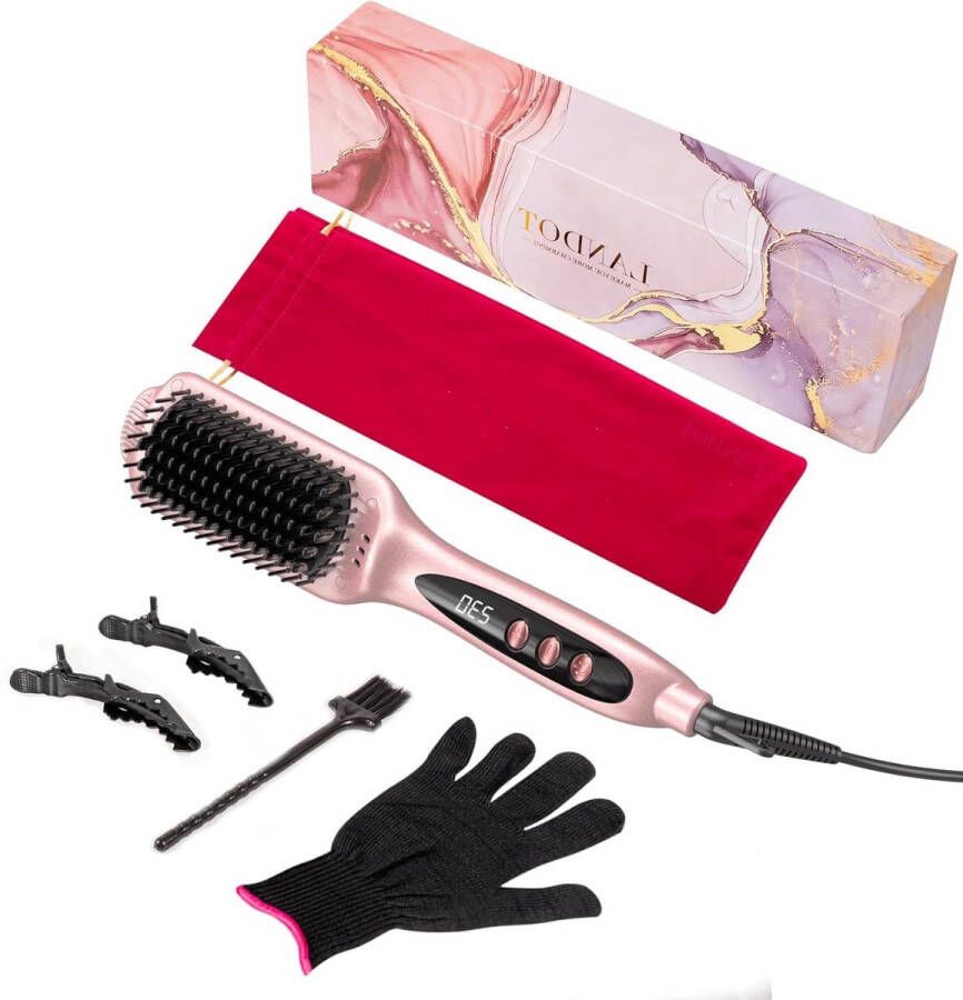 Keramische stijltang borstel elektrische stijlborstel voor het gladmaken van haar keramische verwarmingstechnologie ionisator snel opwarmen roze