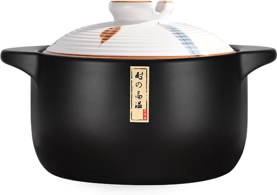 Keramische Stoofpan Aarden pot Braadpan Langzaam Koken Goede Warmteverdeling 2.5L Zwart Wit